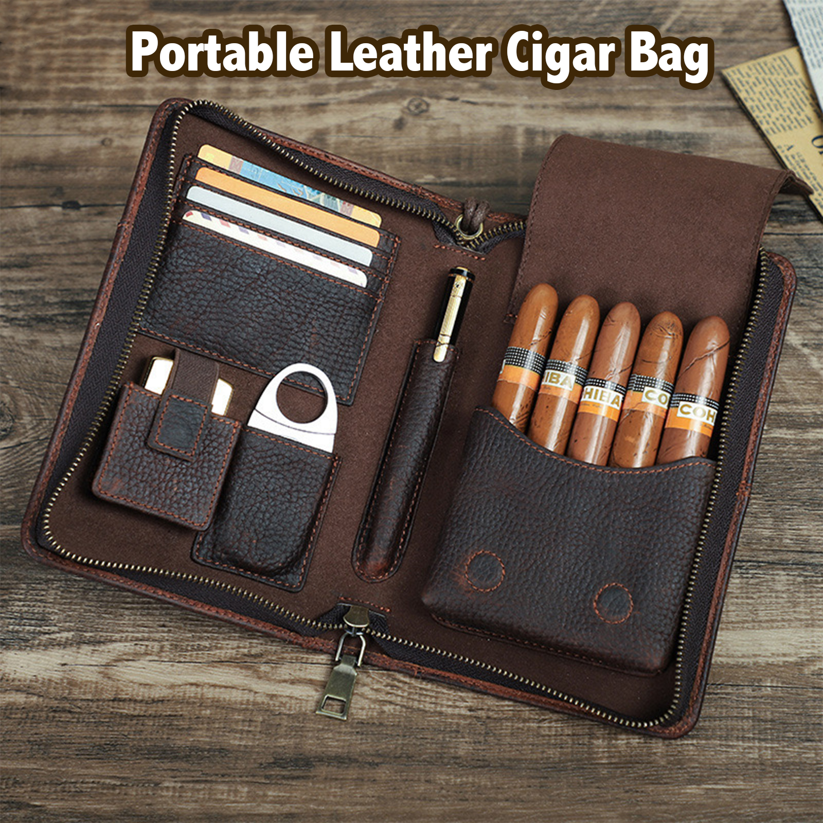 Travel Accessories In Store - 1pc,Leather cigar storage bag, can store