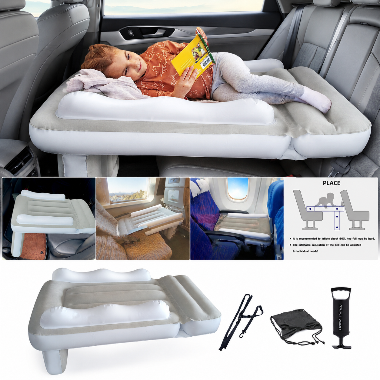 Car Seat Travel Bag - Inflatable Kids Car Travel Bed Rear