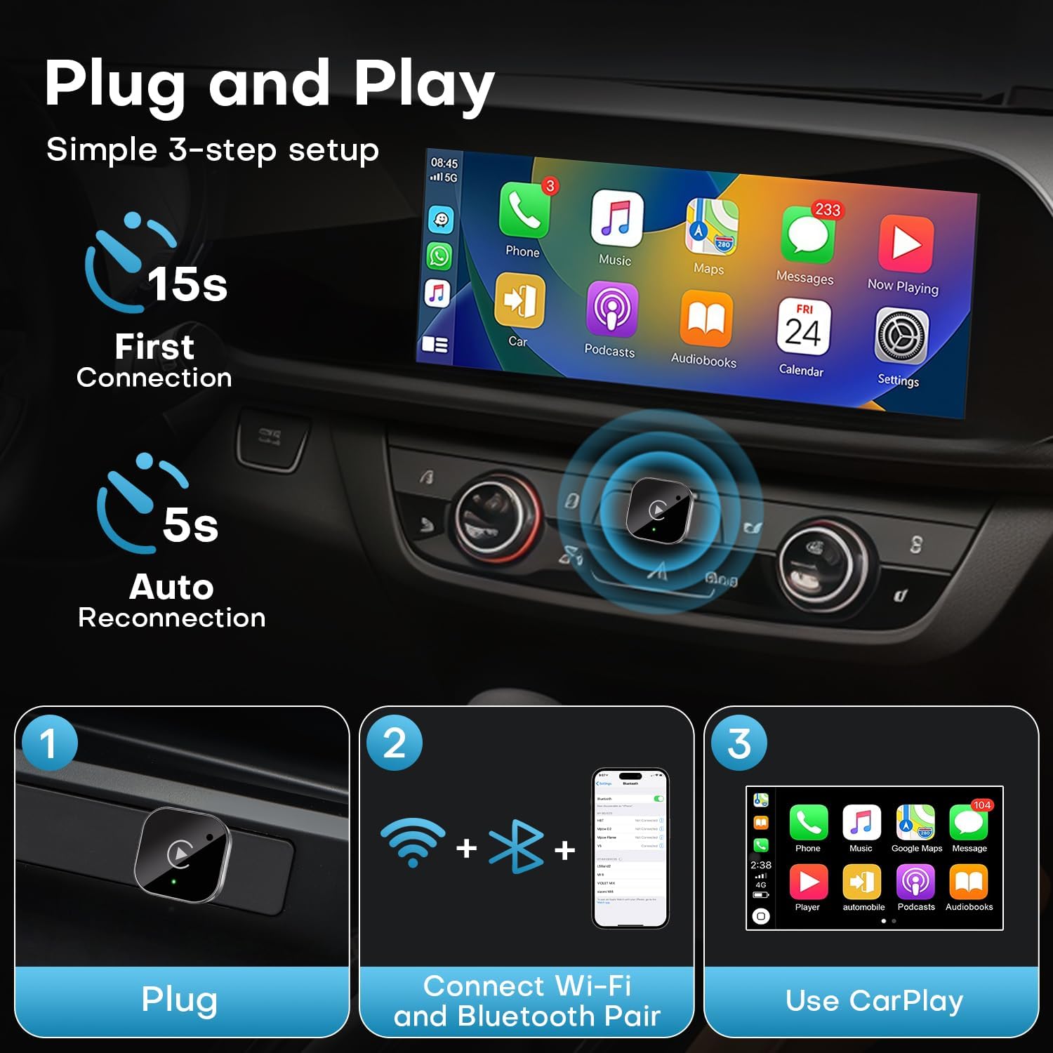 2-in-1 Wireless CarPlay & Andr - đánh giá và giá Travel Adapter Universal